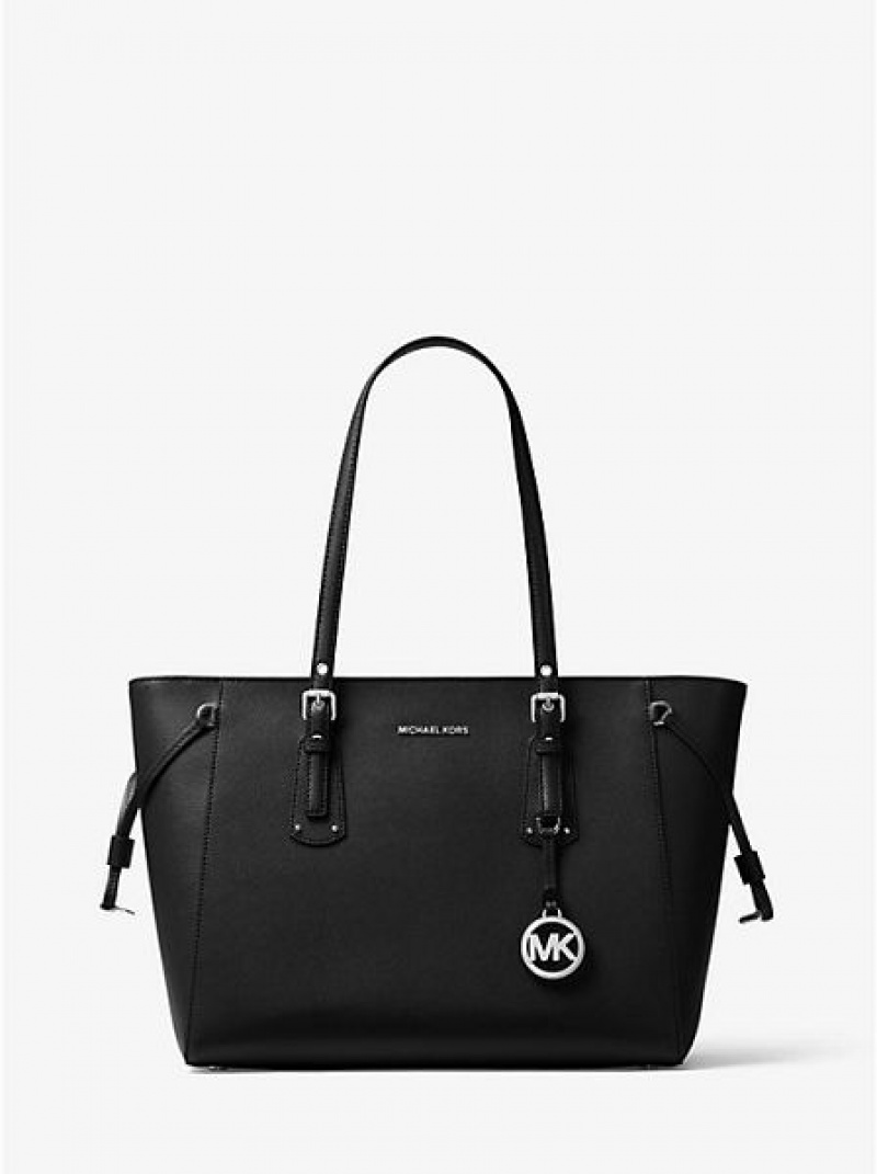 Michael Kors Voyager Medium Crossgrain Leder Tragetaschen Damen Schwarz | 652180-KDI