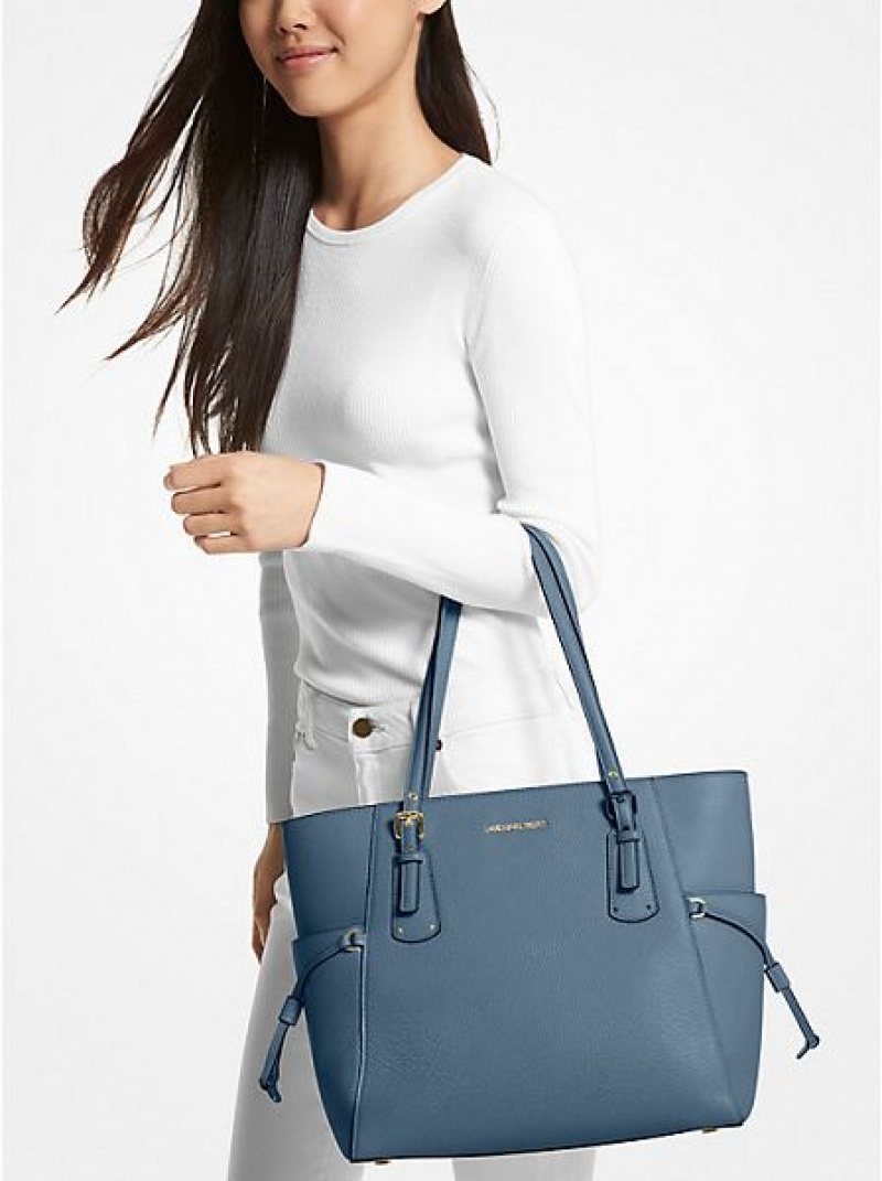 Michael Kors Voyager Small Pebbled Leder Tragetaschen Damen Blau | 417358-ZCU