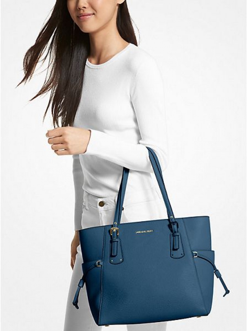 Michael Kors Voyager Small Pebbled Leder Tragetaschen Damen Blau | 297305-VUO