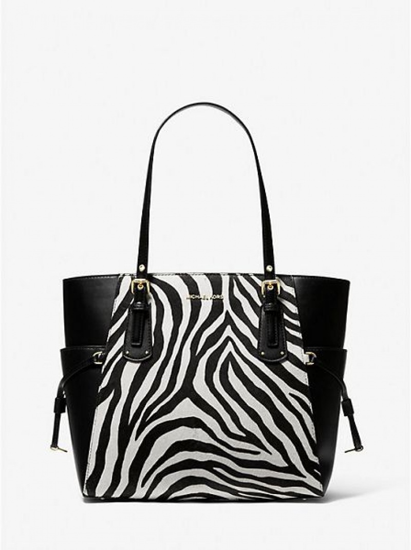 Michael Kors Voyager Small Zebra Printed Calf Hair Tragetaschen Damen Schwarz | 324670-ZQS