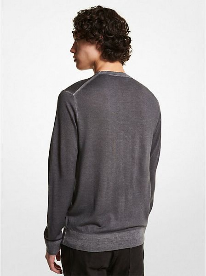 Michael Kors Washed Merino Wolle Pullover Herren Grau | 613209-LSB