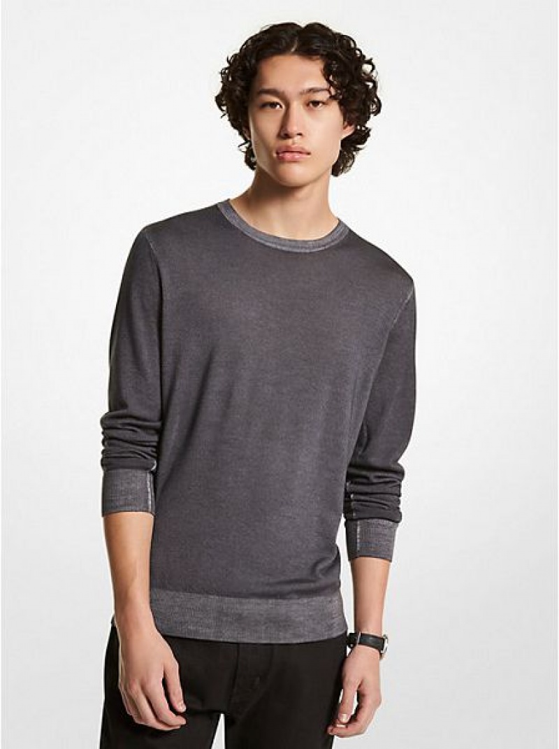 Michael Kors Washed Merino Wolle Pullover Herren Grau | 613209-LSB