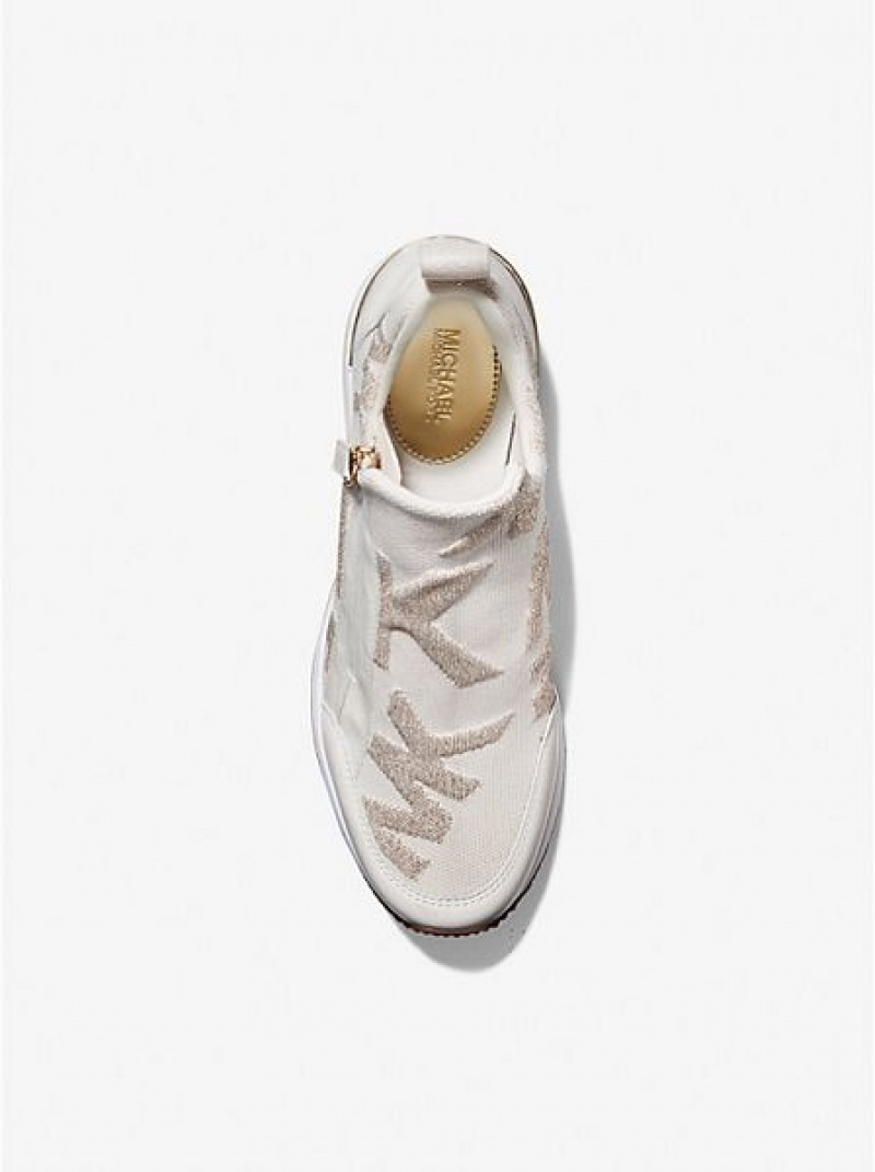 Michael Kors Willis Logo Stretch Knit Sneakers Damen Gold | 485120-YRU